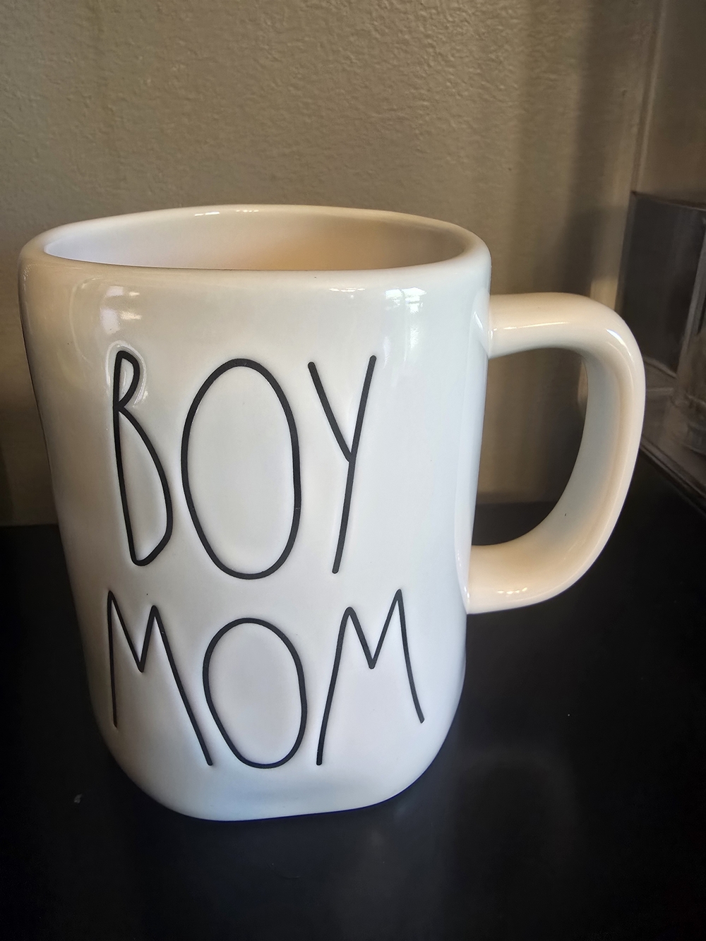 Boy Mom Ceramic Coffee Mug - White with Black Lettering
